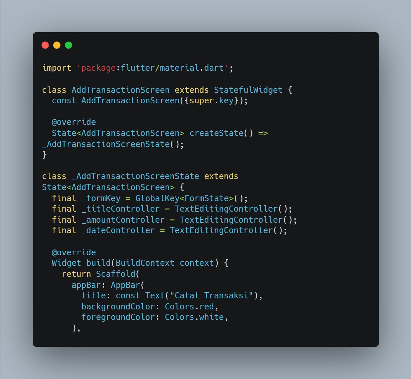 Deklarasi controller dan AppBar pada form